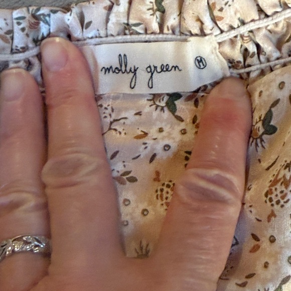 Molly Green Tiny Floral Cropped Top Blue White Silky Satin Look  Cottage Core M - Picture 4 of 8